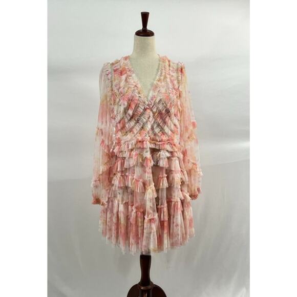 NEEDLE & THREAD Sz 10 US Rose Bluebell Ruffle Mini Dress - Picture 2 of 9